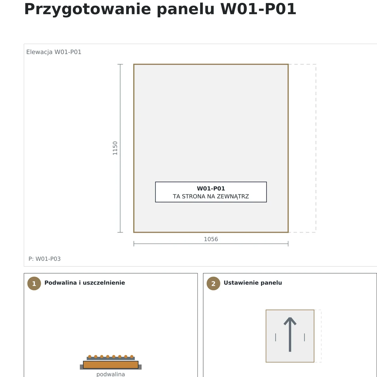 Arkusz przygotowania panelu W01-P01 z instrukcji montażu